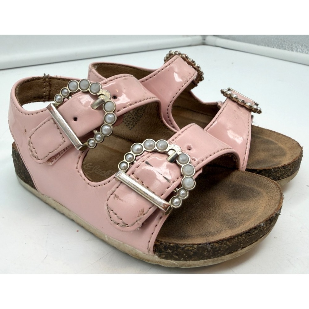 Cat & Jack Reagan Pink Patent Pearl Buckle Girls Sandals Toddler | Kid's Size 5 - Picture 2 of 8